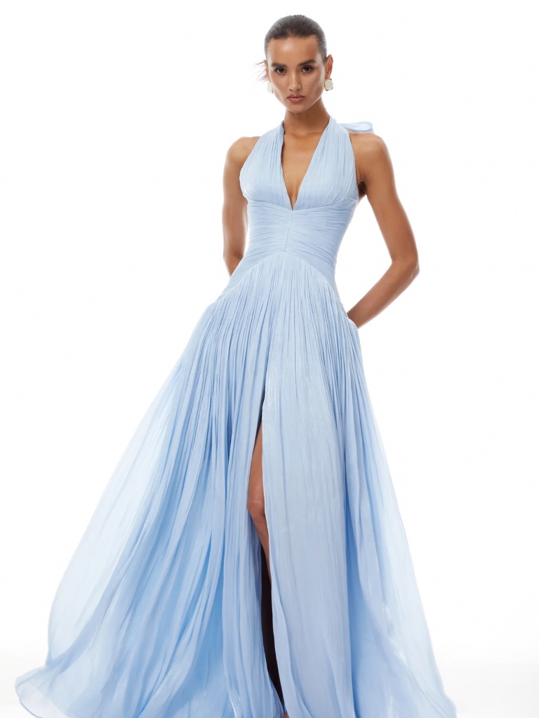 Miss Rosier Blue Glossy Gathered Maxi Dress Size Large